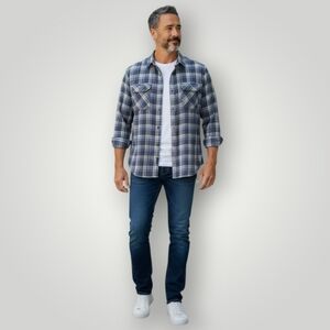 Vineyard Vines Performance Harbor Shirt Mens‎ Med Blue Plaid Long Sleeve Fishing